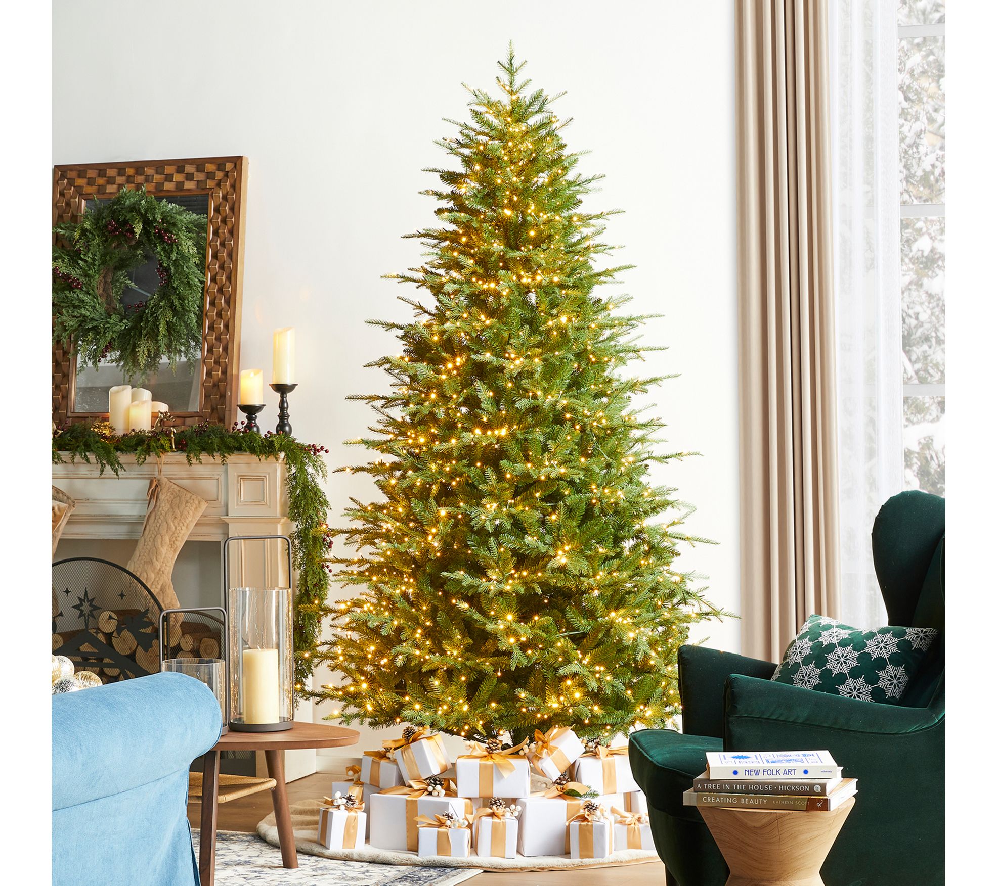 Glitzhome 7.5ft LED Pre-Lit Green Full Fir FauxChristmas Tree