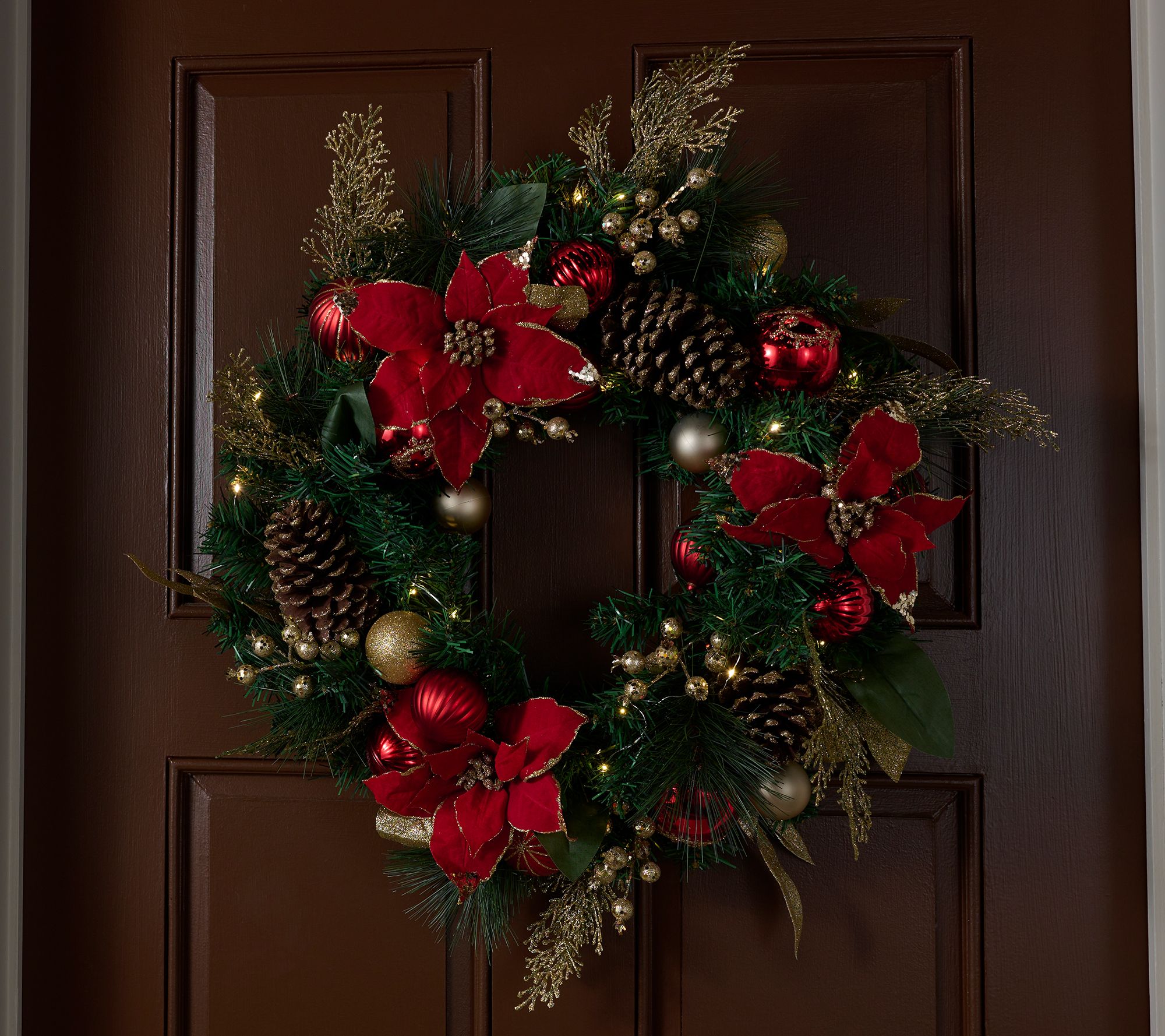 Home Reflections 24" Lit Poinsettia Ornament Wreath