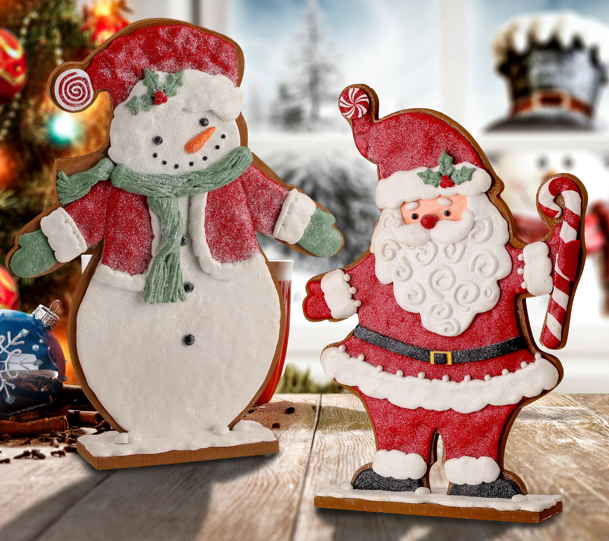 12" Santa Snowman Cookie Table piece Set of 2 by Valerie