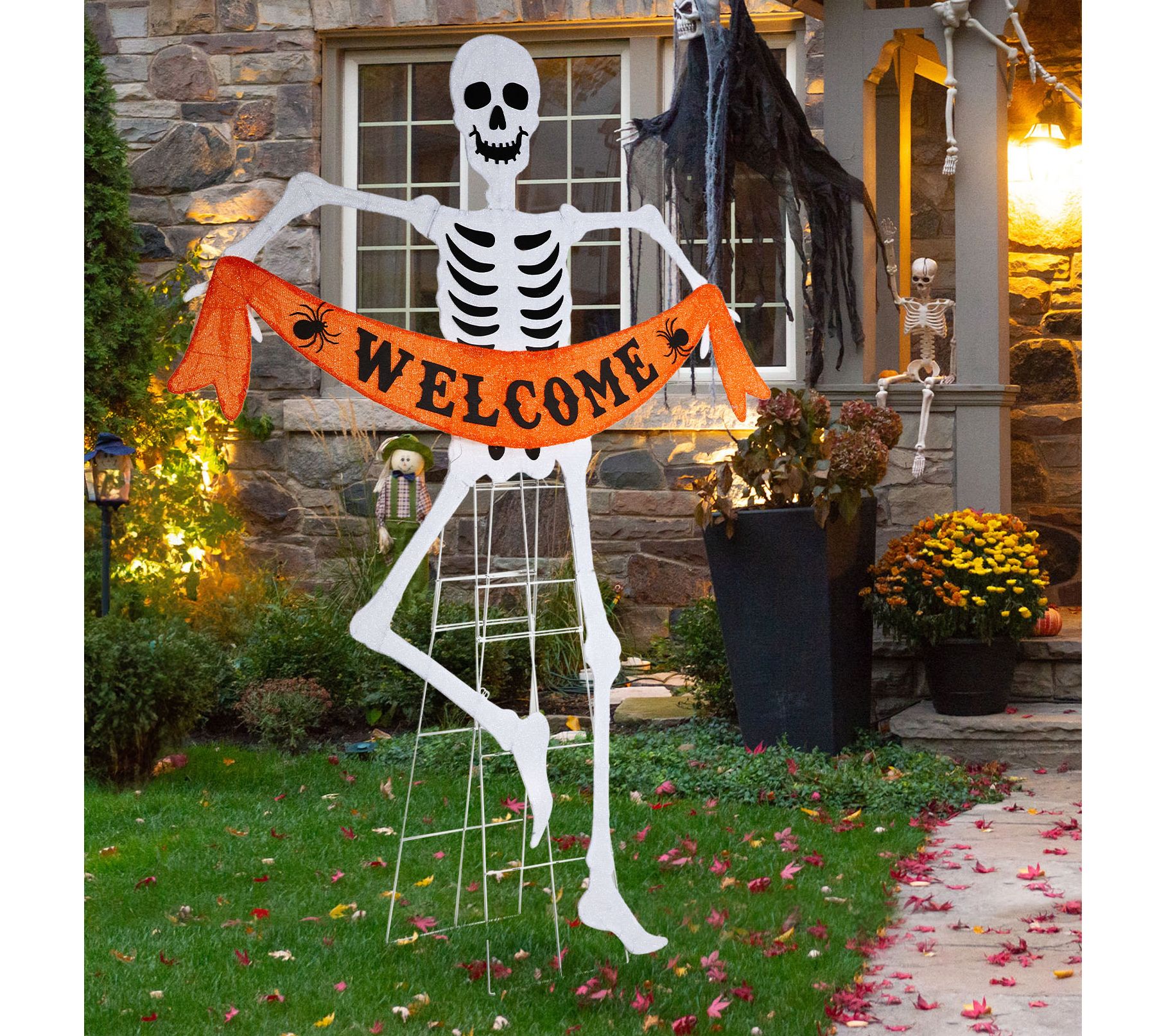 Glitzhome 86" WELCOME Lighted Halloween Skeleton Outdoor Decor
