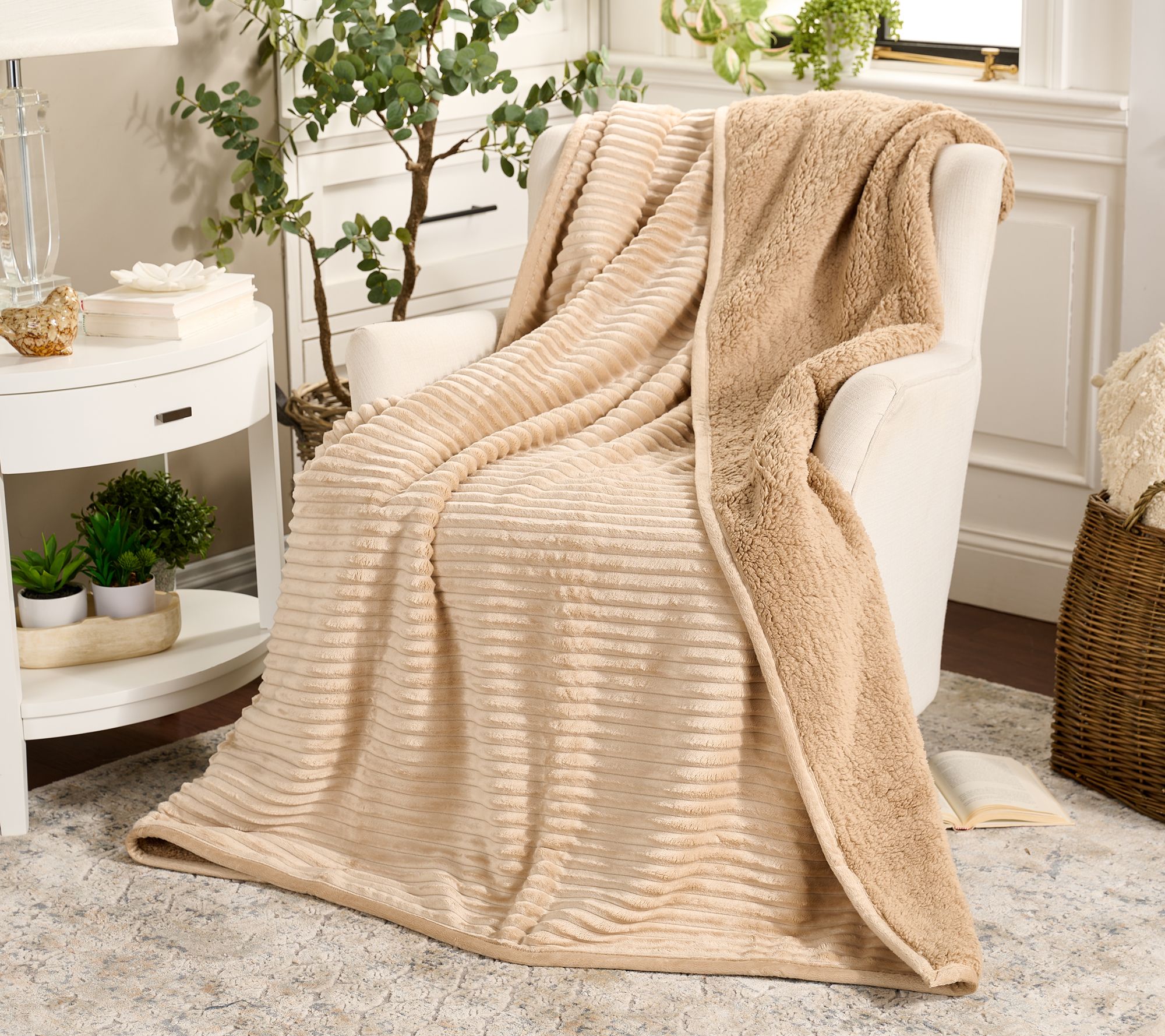 "As Is" Home Reflections Plush Throw with Sherpa