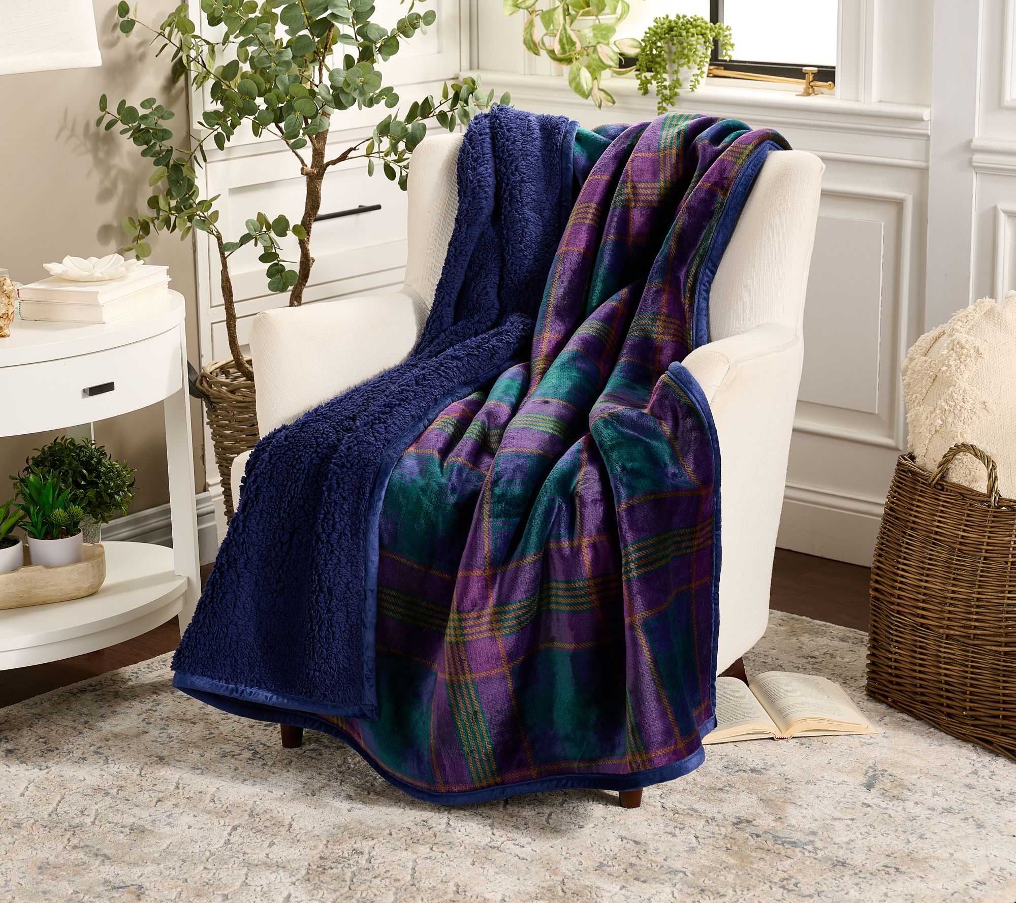 "As Is" Home Reflections Plush Throw with Sherpa