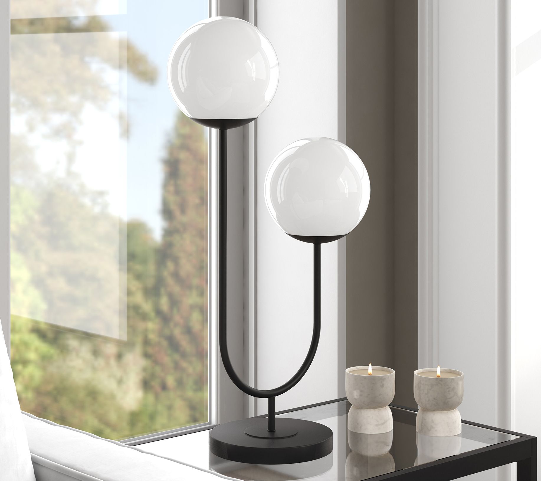 Hudson&Canal Du frene 2-Light T able Lamp with Glass Shades