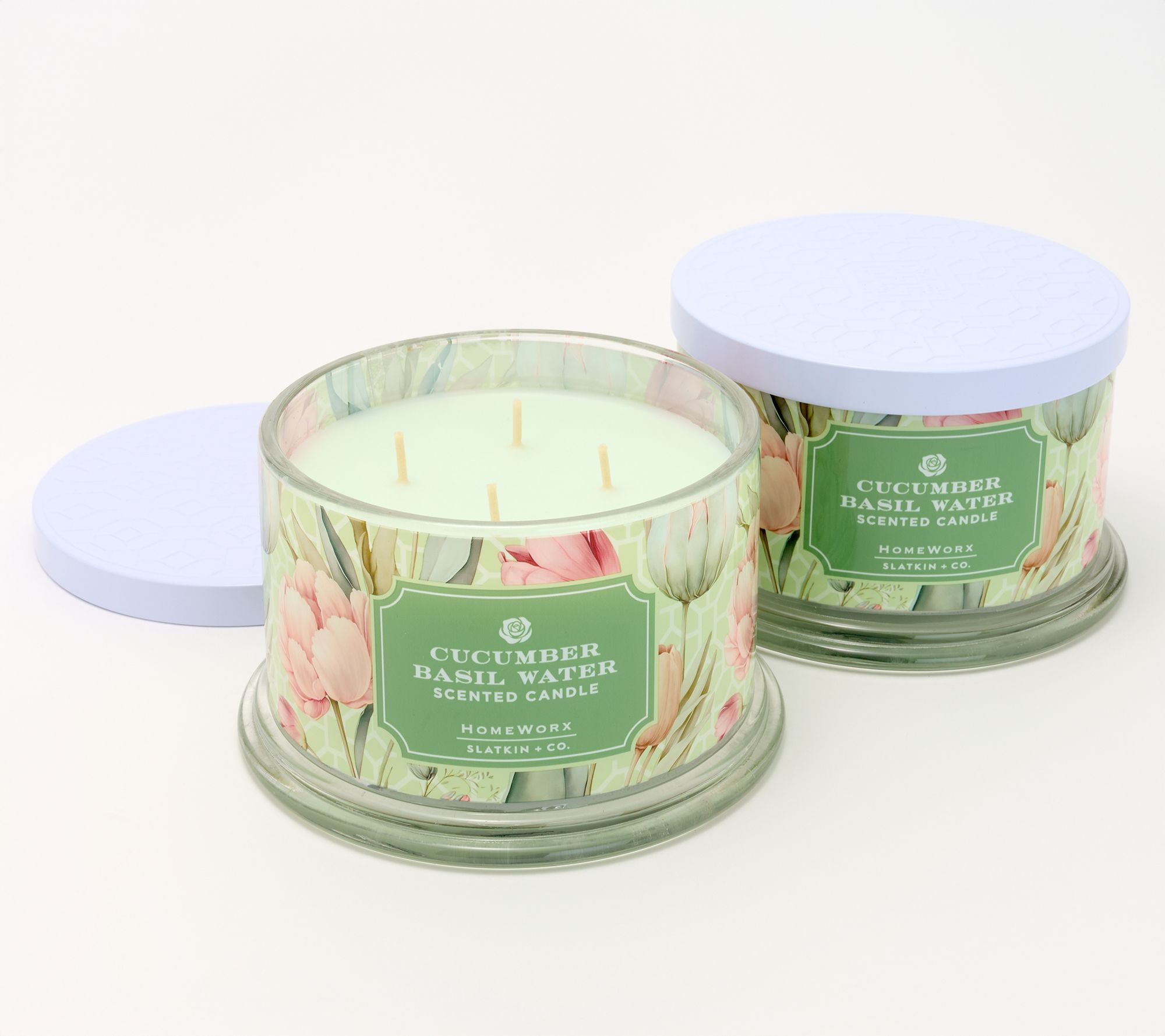 HomeWorx by Slatkin + Co. S/2 18oz Cucumber Basil Water Candles