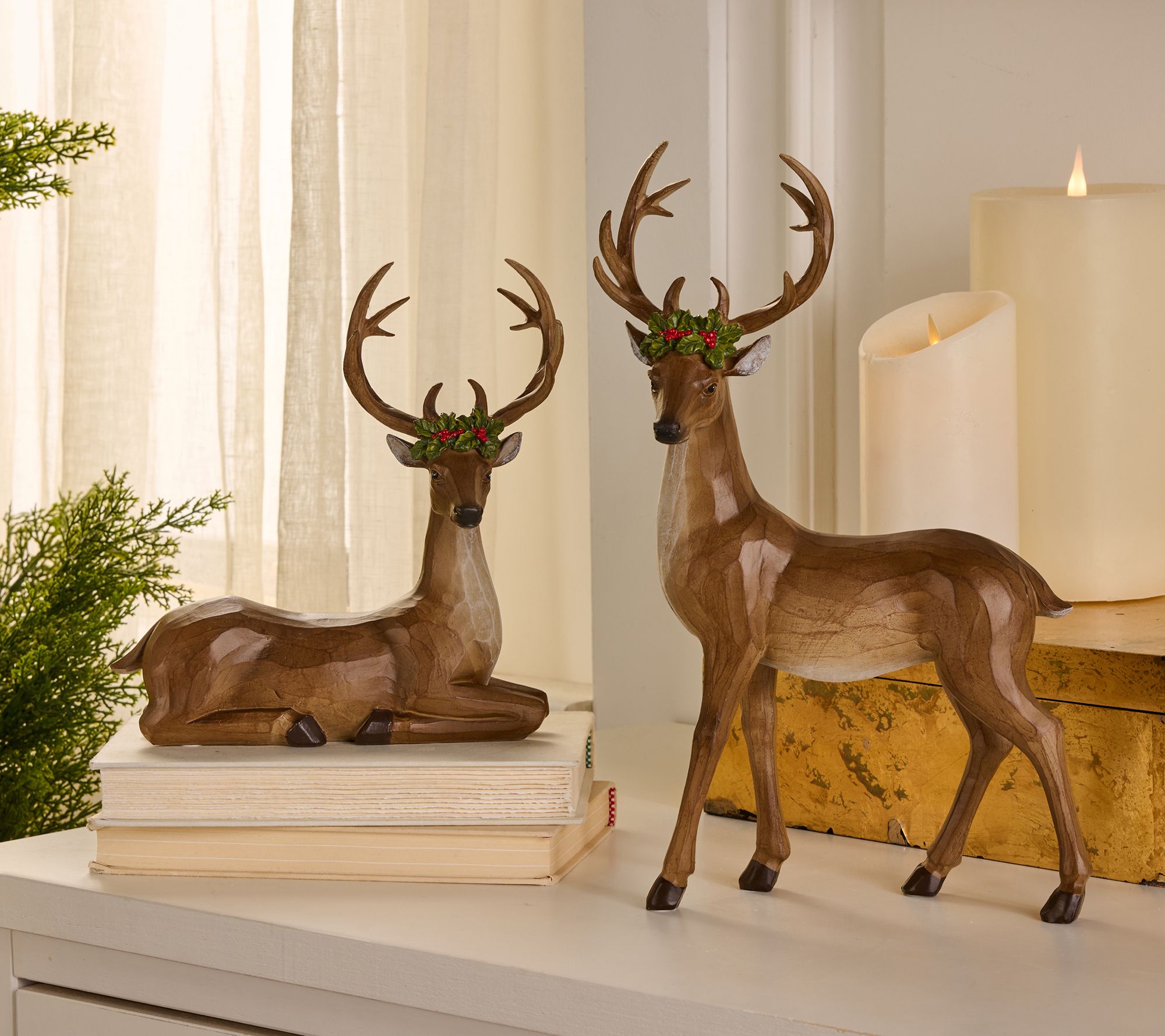 "As Is" 2-Piece Deer Figures with Holly by Valerie
