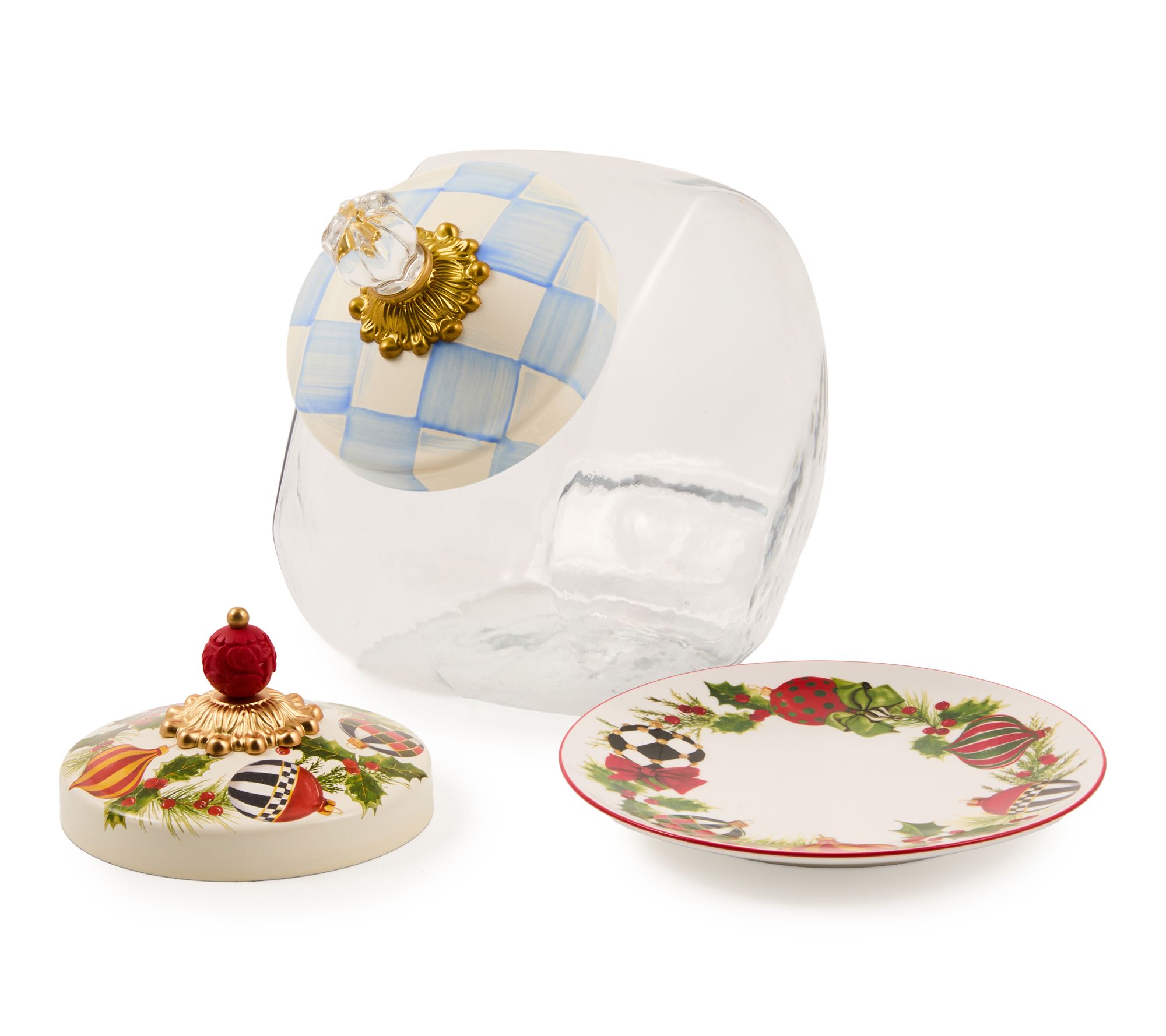 MacKenzie- Childs Cookie Jar Lid and Plate Set
