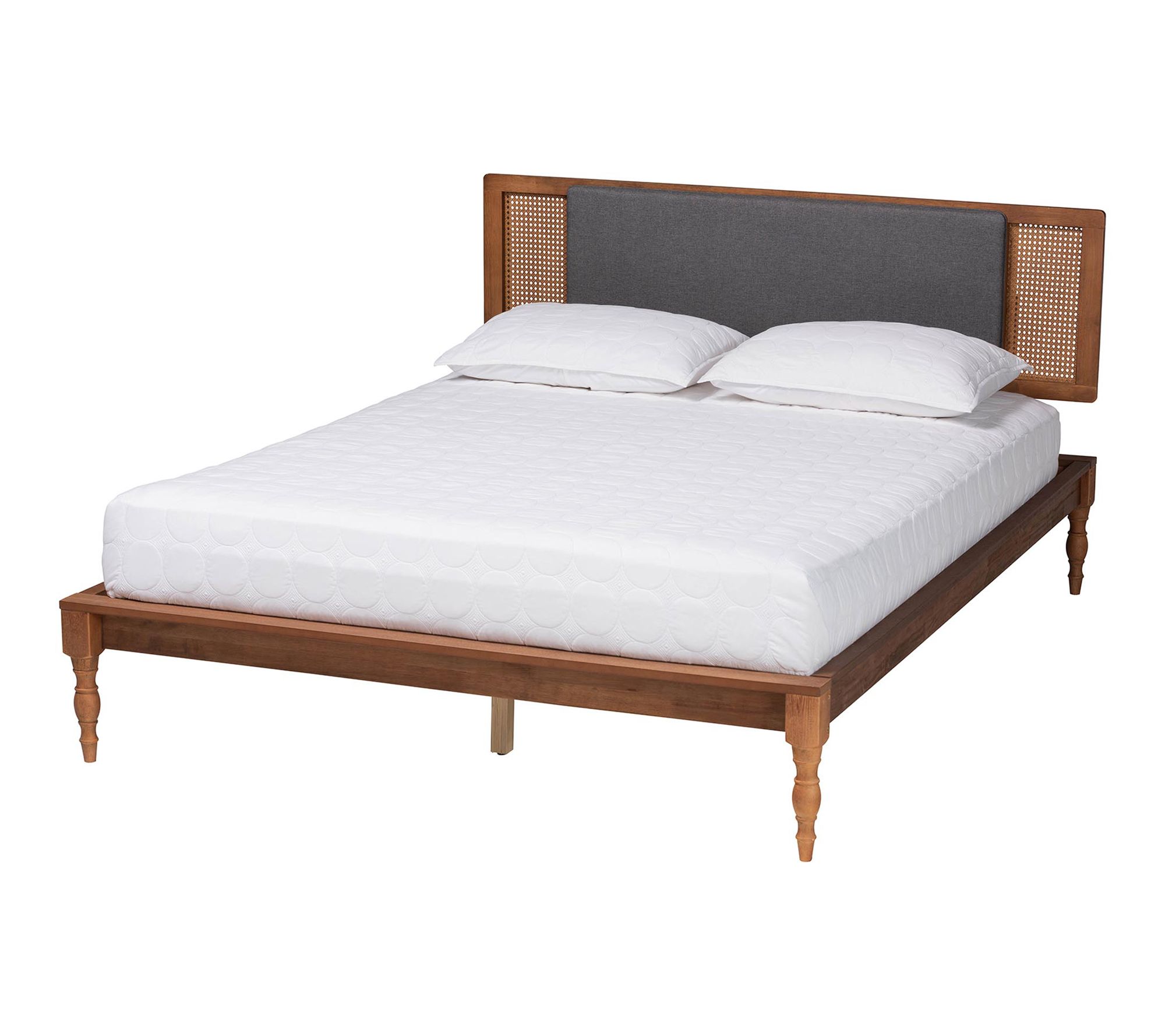 Baxton Studio Eliseo Grey Fabric Brown Wood Full Platform Bed