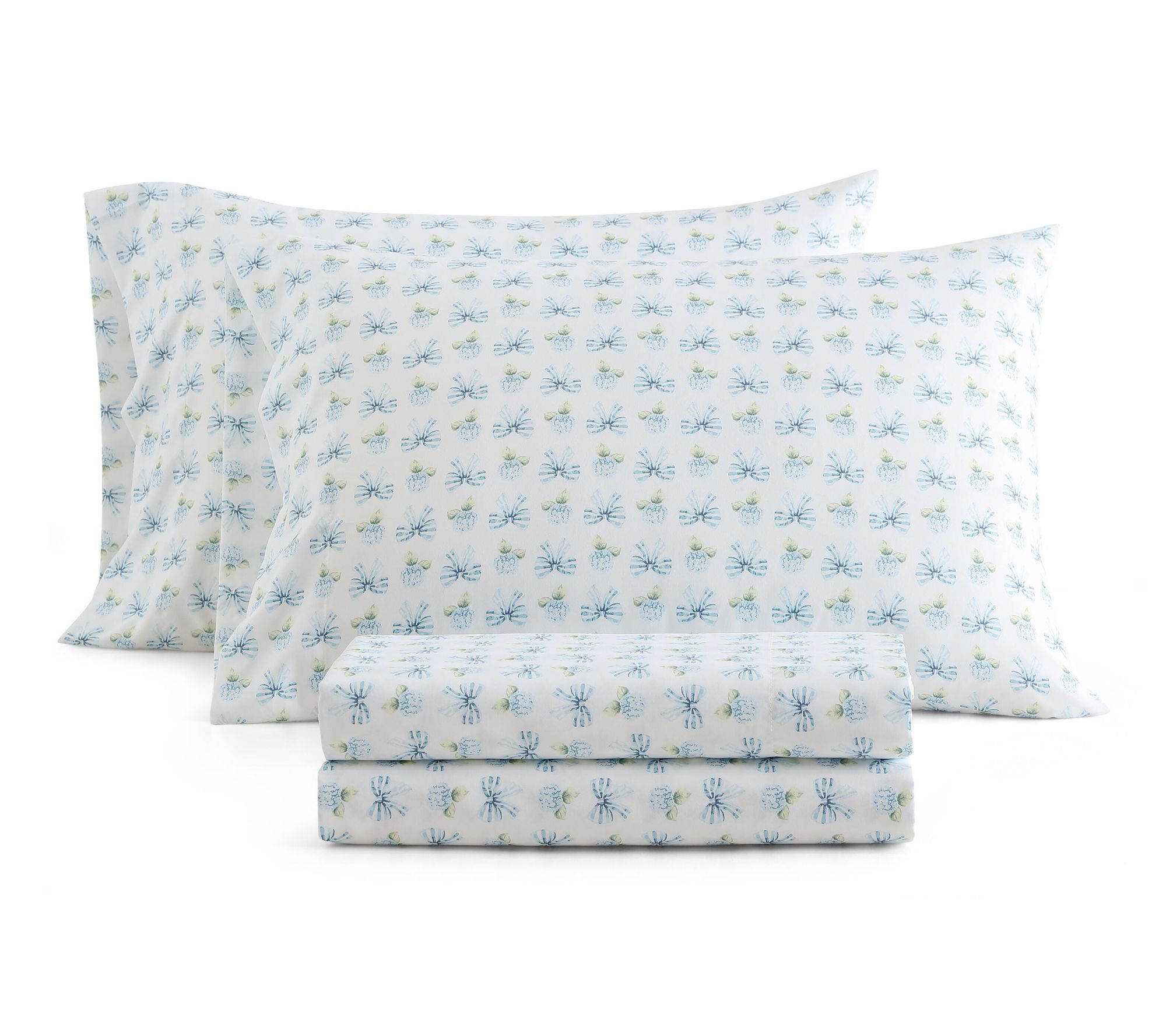 Martha Stewart Donbow White/Blue/Green King Sheet Set
