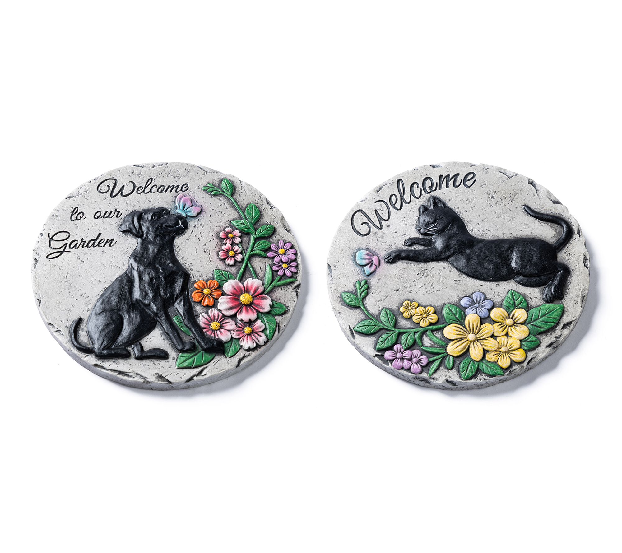 Glitzhome 10"D S/2 Cement Cat and Dog TexturedStepping Stones