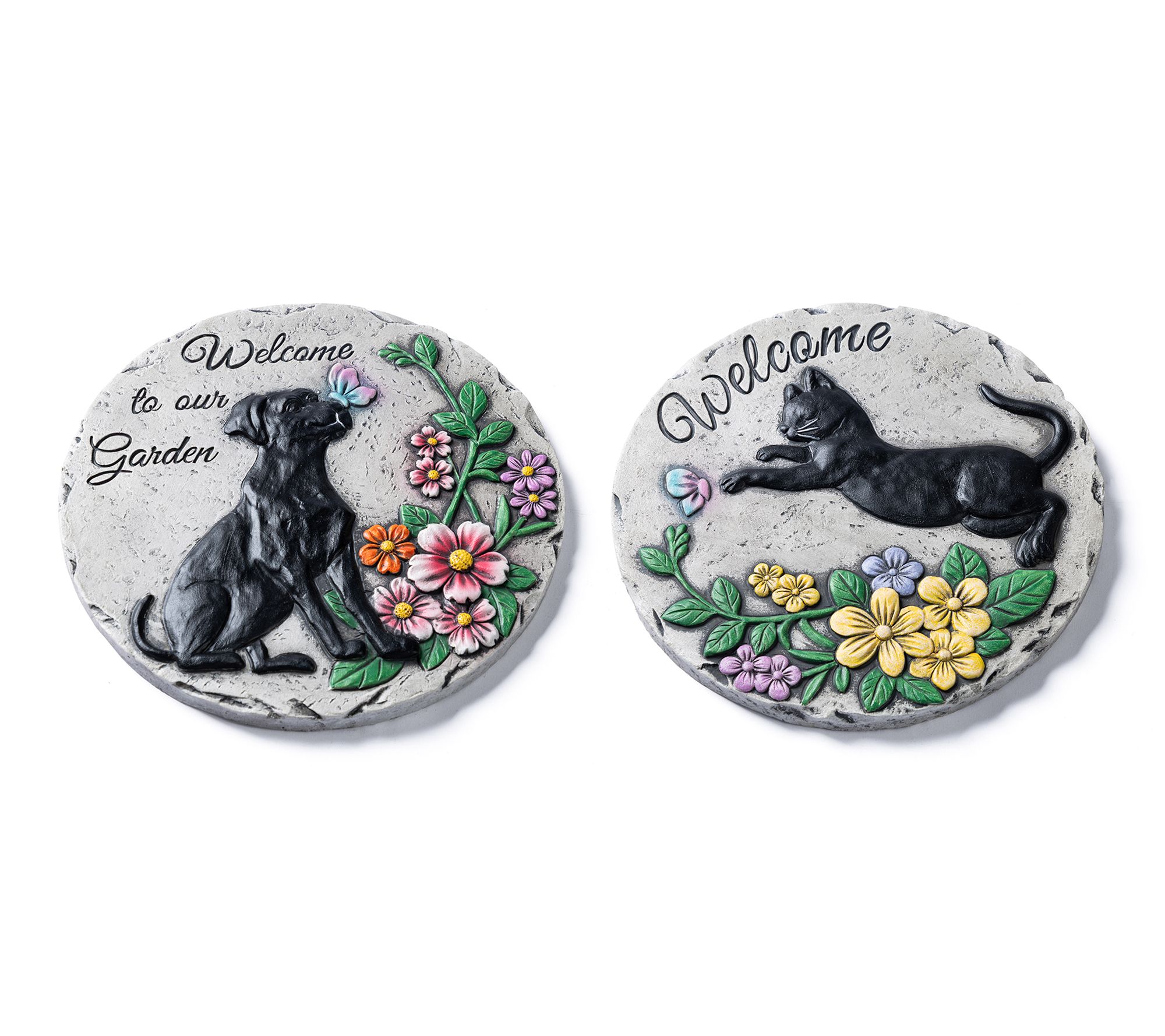 Glitzhome 10"D S/2 Cement Cat and Dog TexturedStepping Stones