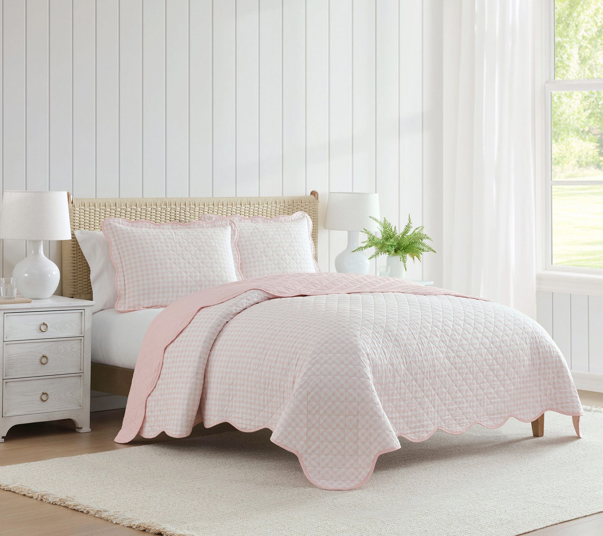 Martha Stewart Olivia Gingham Soft Pink Cotto n Twin Quilt Se