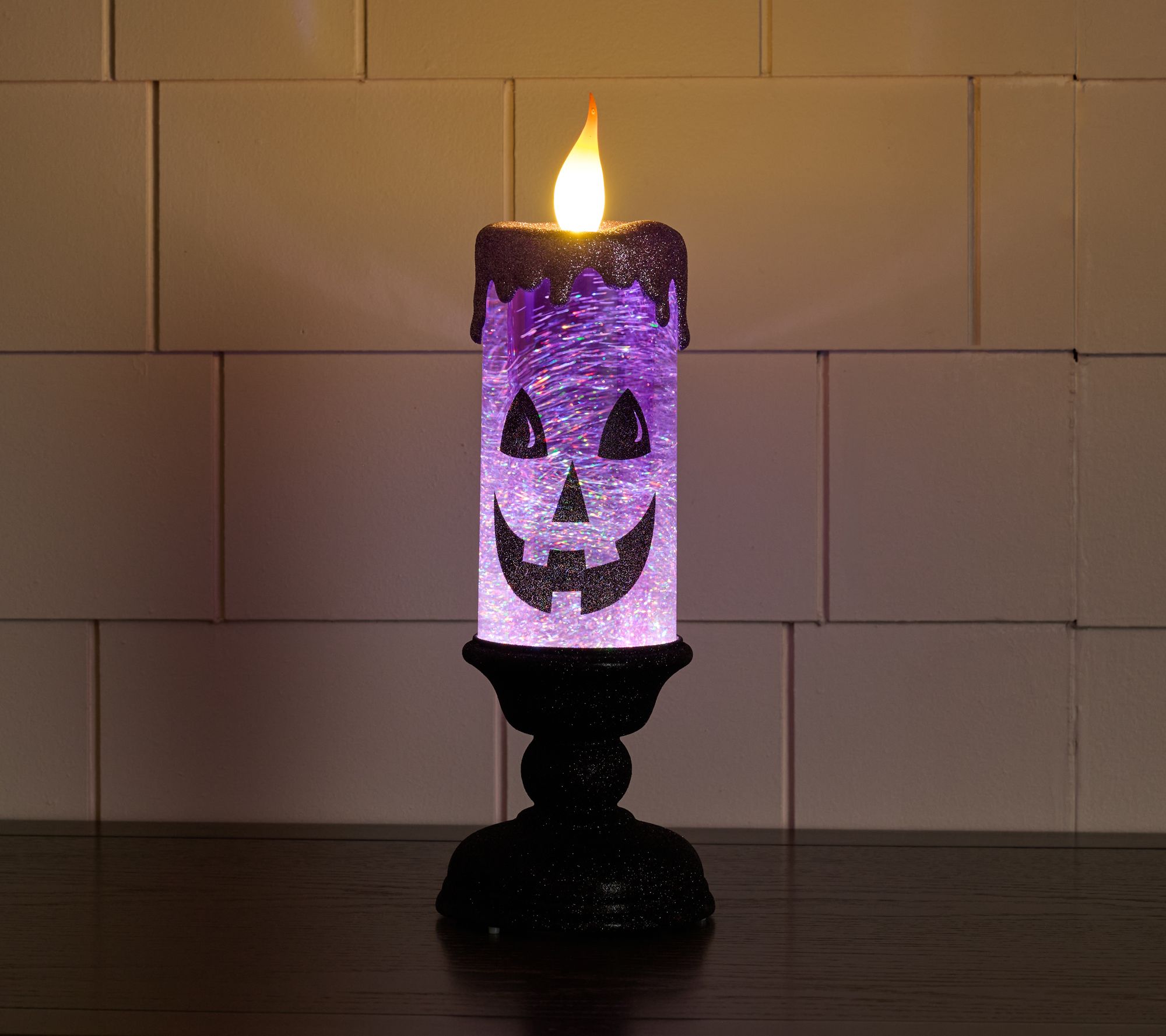 13" Halloween Glitter Candle with Pedestal by Valerie