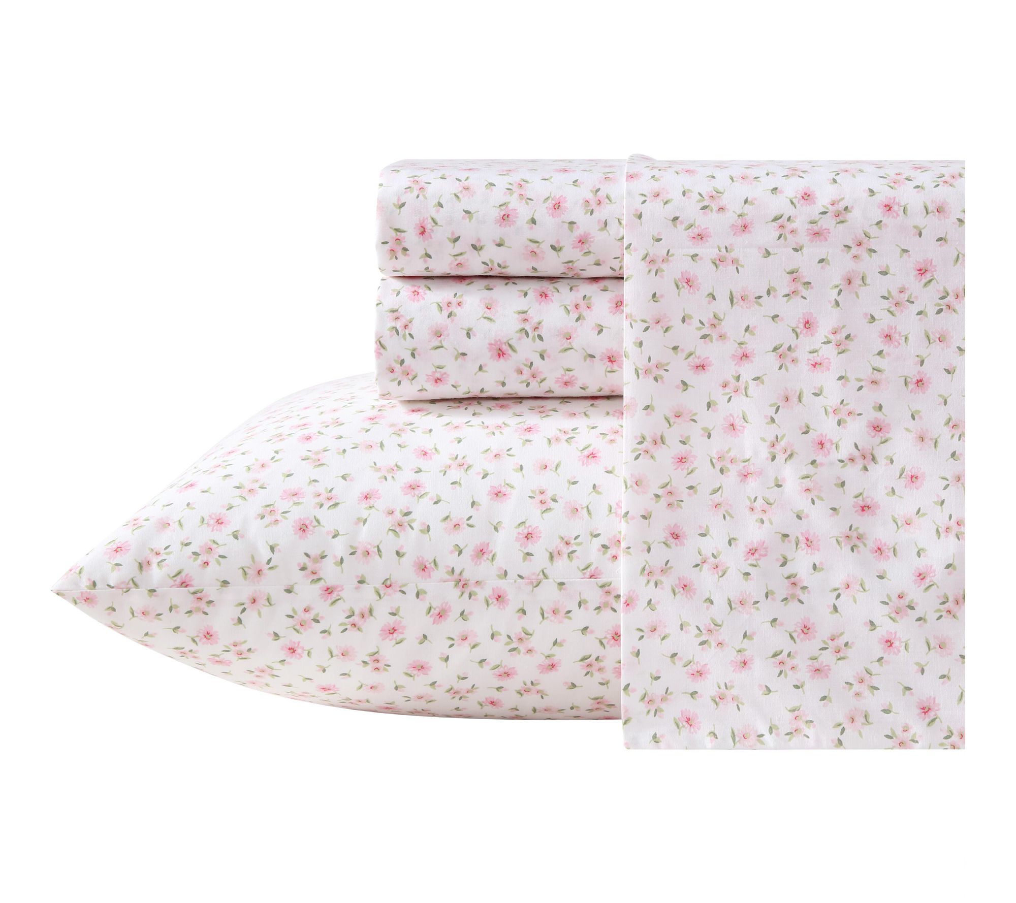 Laura Ashley Little Ditsy Pink/Green Cotton TwinXL Sheet Set