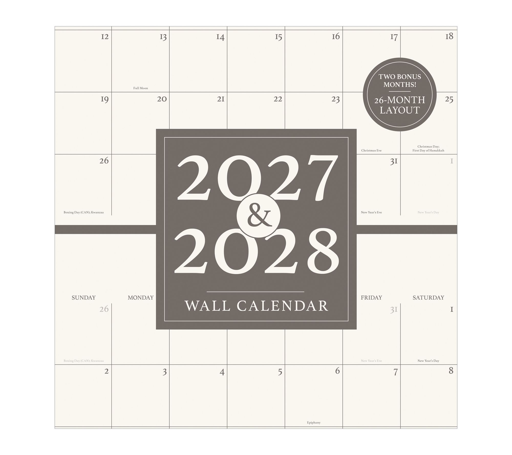 2027 2 Year Grid Wall Calendar