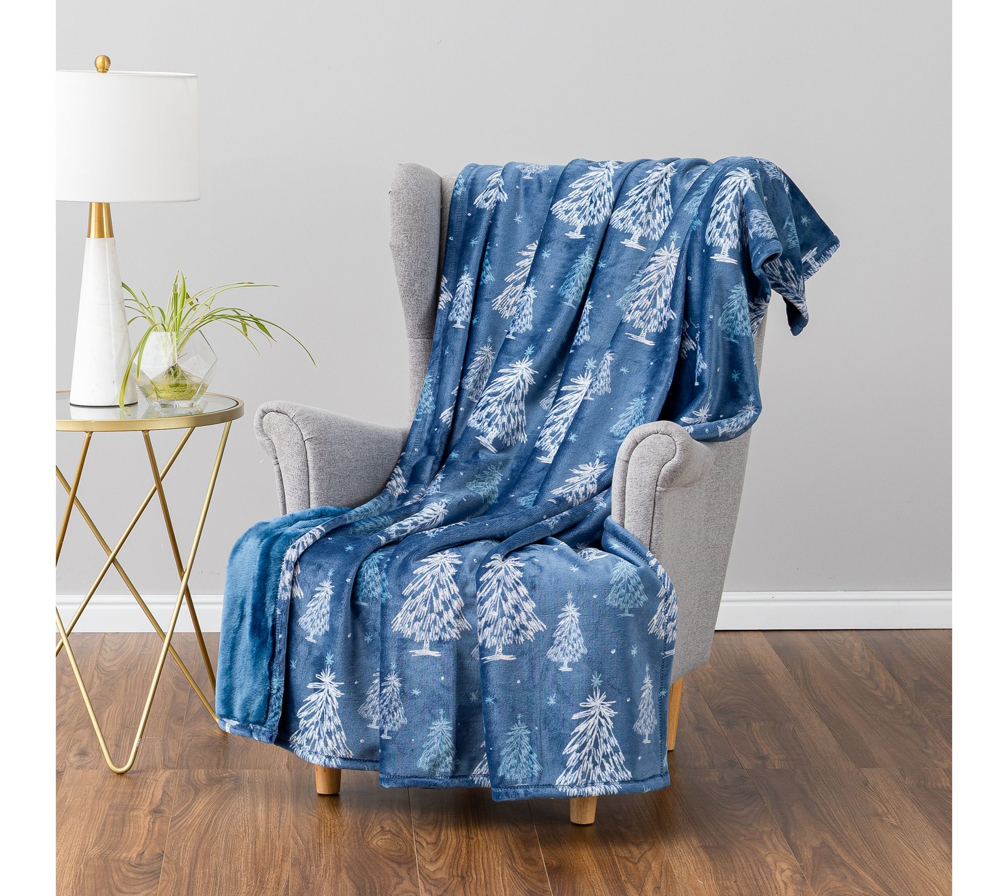 Berkshire Holiday Print Shiny Velvetsoft / Grace Fur Throw