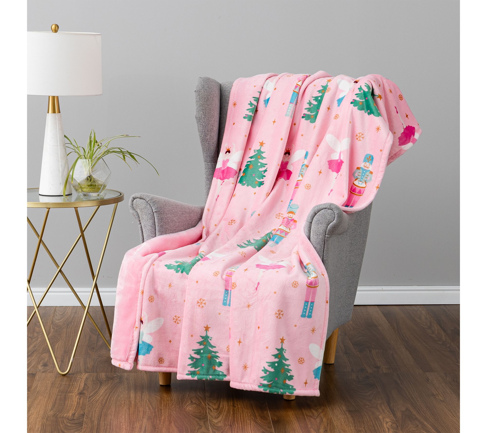 Berkshire Holiday Print Shiny Velvetsoft / Grace Fur Throw