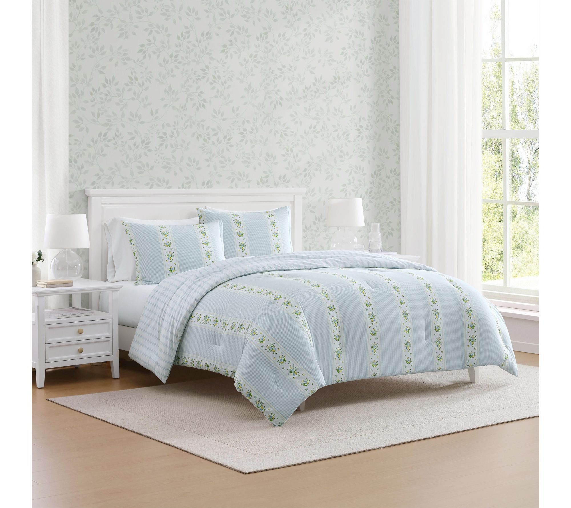 Martha Stewart Annabelle Stripe Blue Full QueenComforter Set
