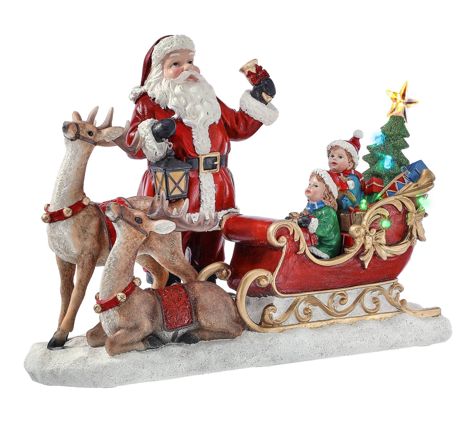 15" Resin LED Santa Sleigh With Children by Valerie