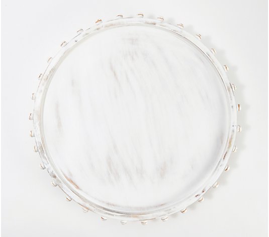 22" Decorative Wooden Round Tray with Beaded Detail by Valerie