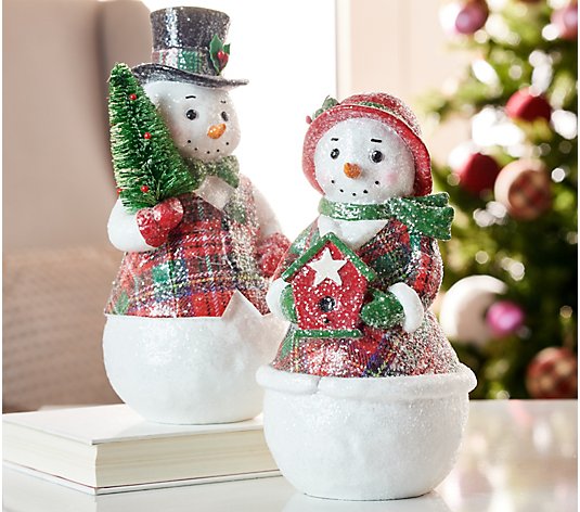 Set of 2 Snowman Couple Figurines by Valerie