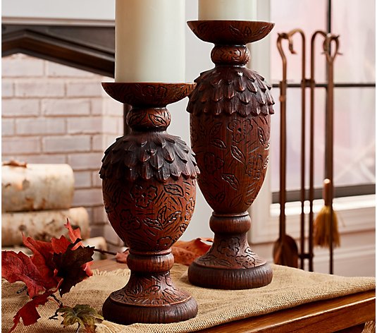 Home Reflections 13" & 10" Acorn Candle Holders