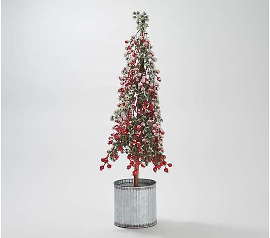 30" Frosted Berry and Pine Tree in Pot by Valerie