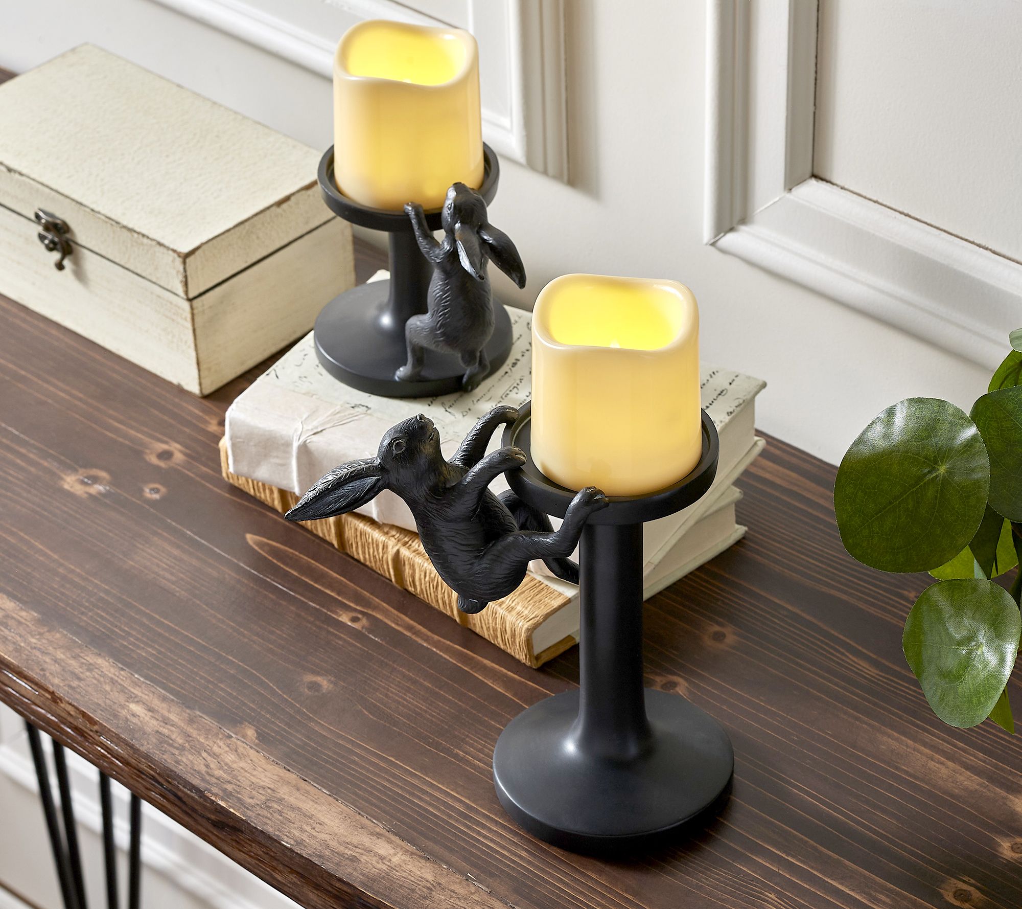 House No.9 by Home Love Set of 2 Bunny Candle Holders with Pillars