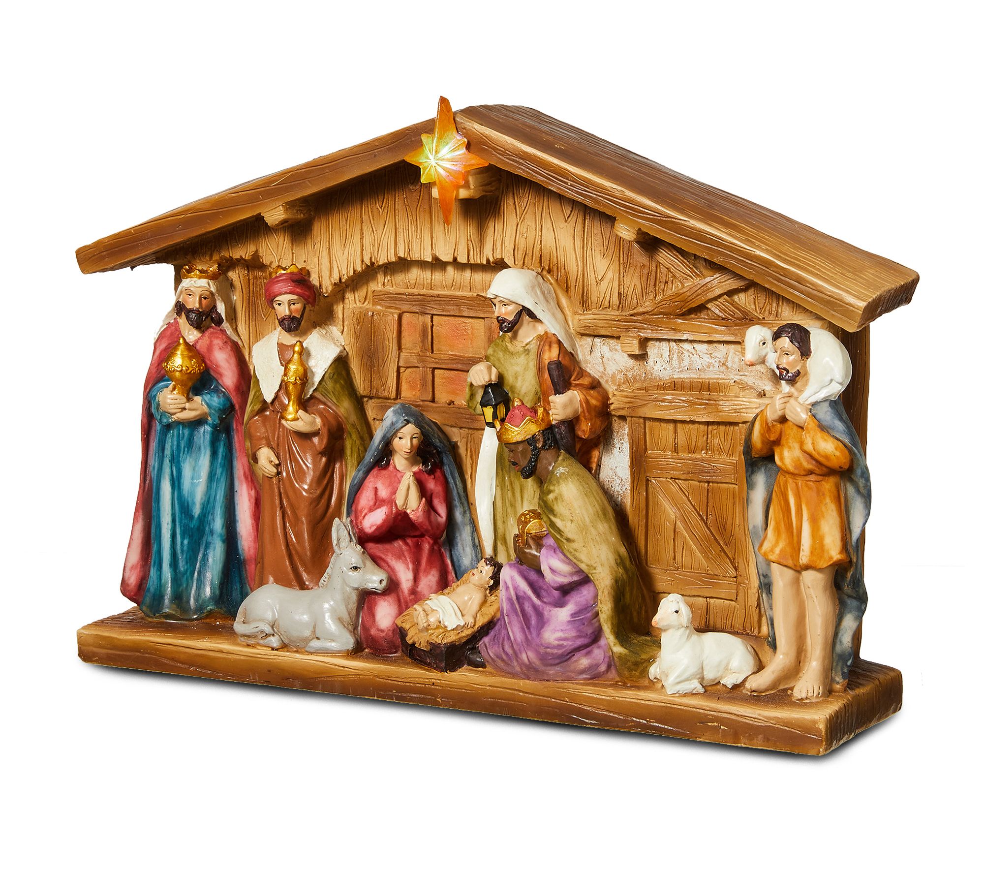 Glitzhome 12.5"L Light-Up Table Top Resin Nativ ity Scene