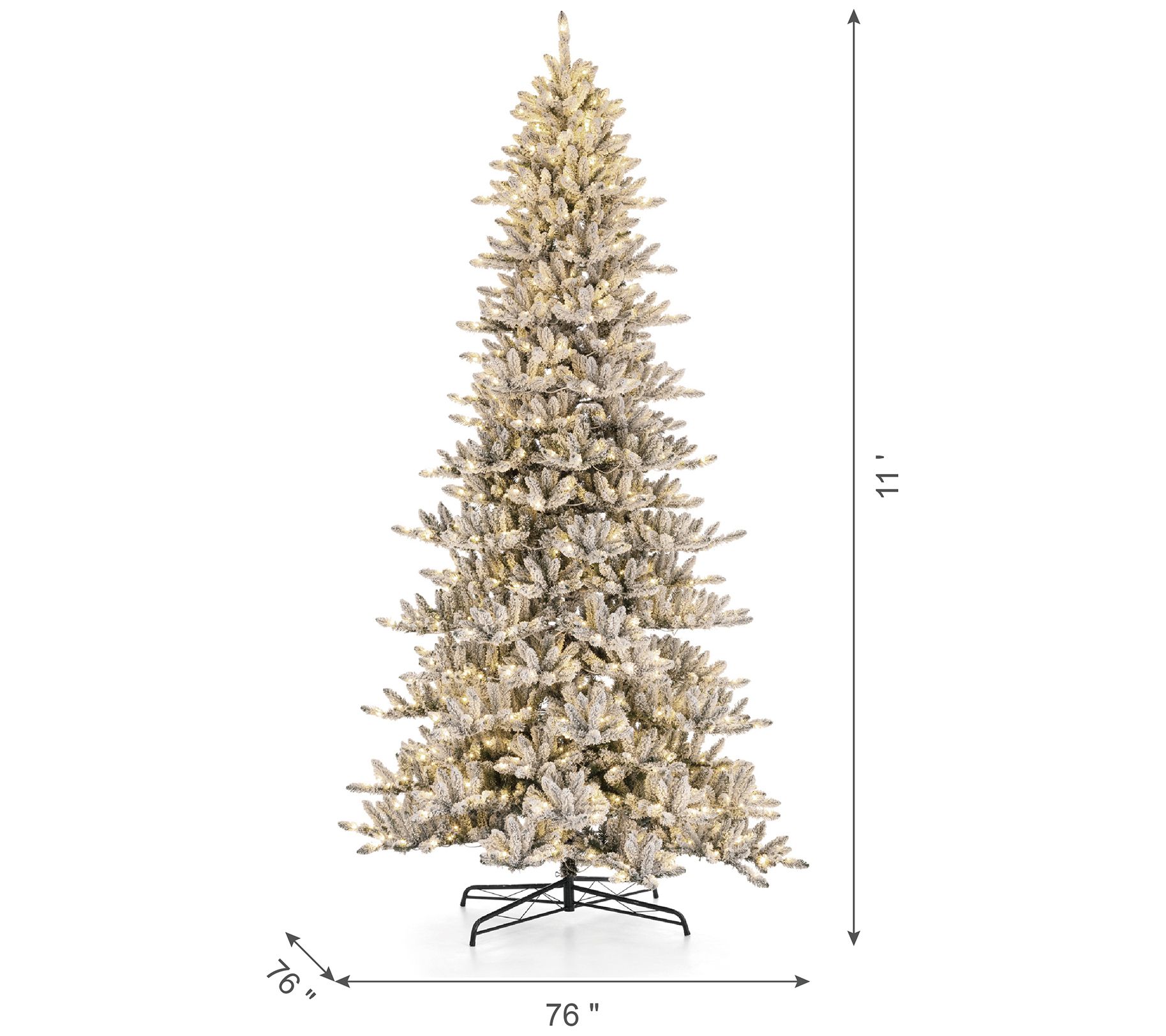 Glitzhome 11ft PreLit Flocked Slim LED Lighted Christmas Tree