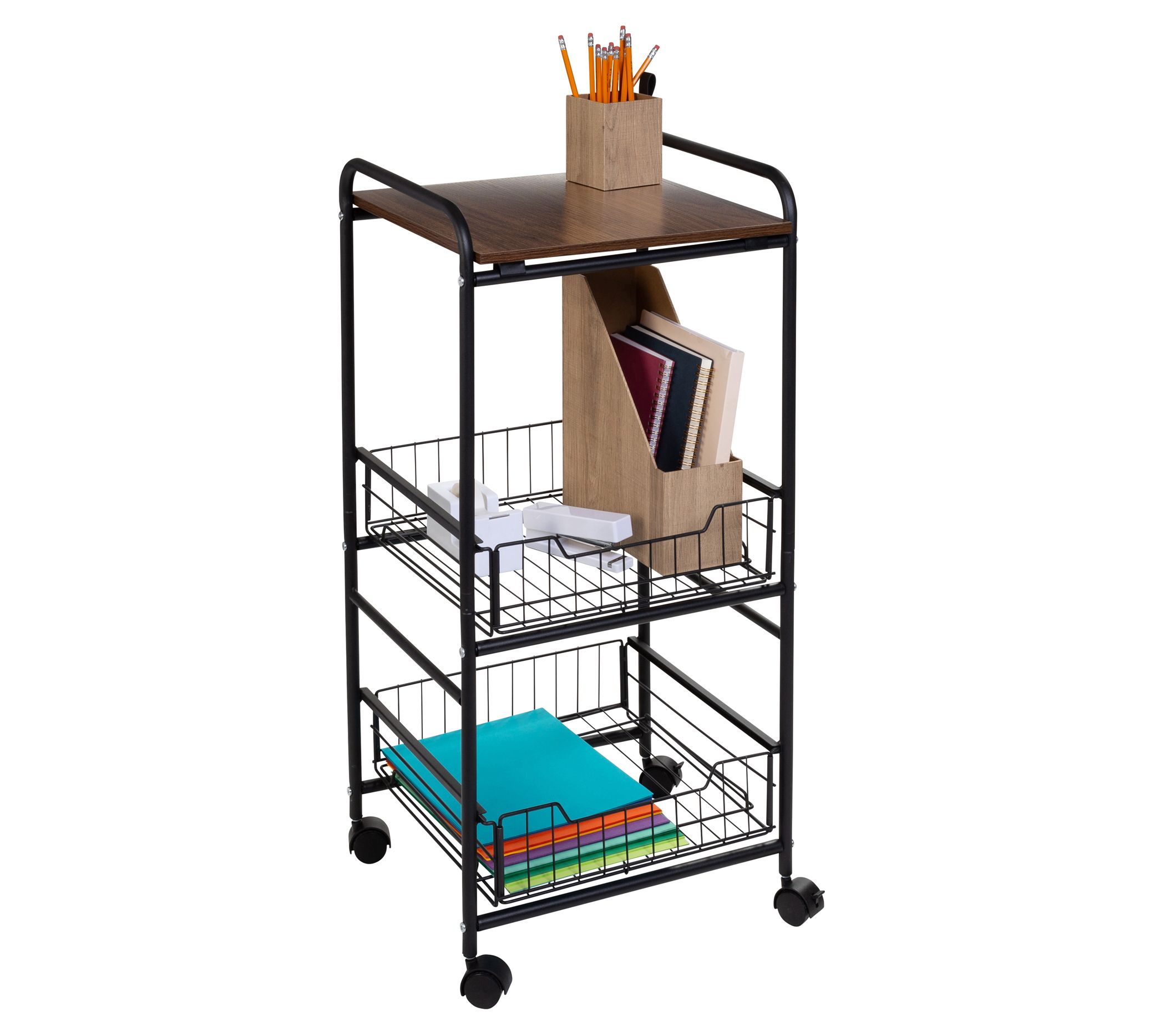 HoneyCanDo 3Tier Slim Rolling Cart w/Metal D awers
