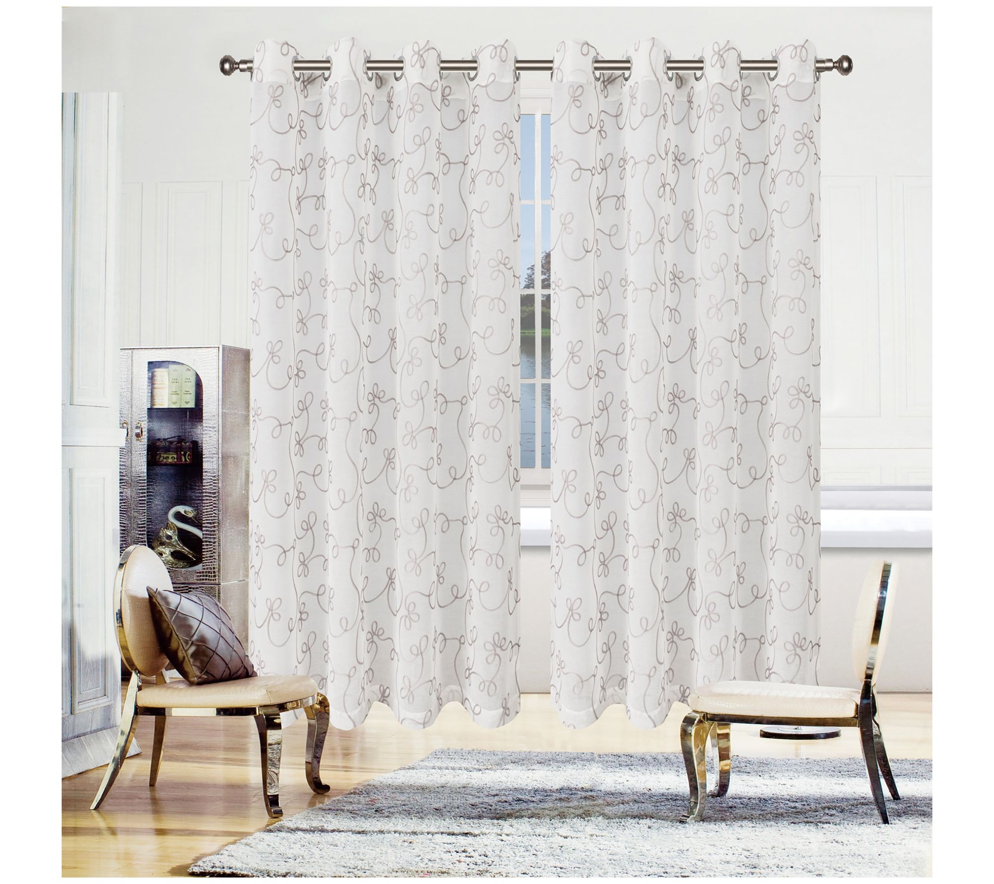 Superior Bohemian Scroll Sheer Curtain Panel Set, 42" x 84"