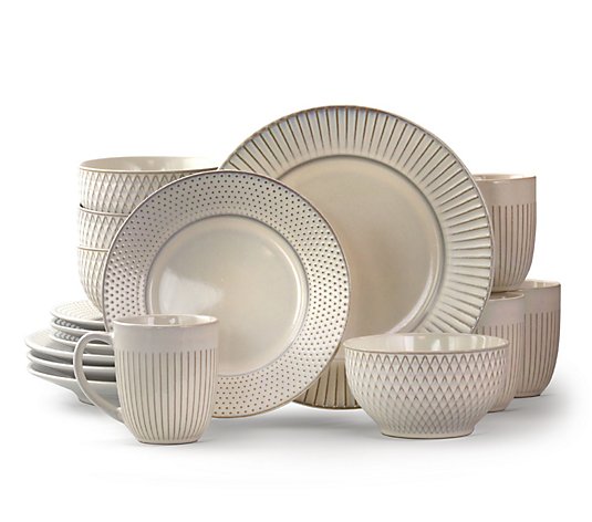 Elama Market Finds 16-Piece Stoneware Dinnerware Set in White