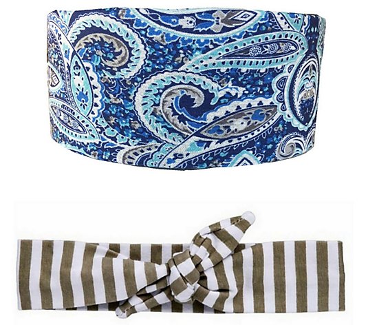 Headbands Of Hope Blue Turban & Gray Stripe Headbands