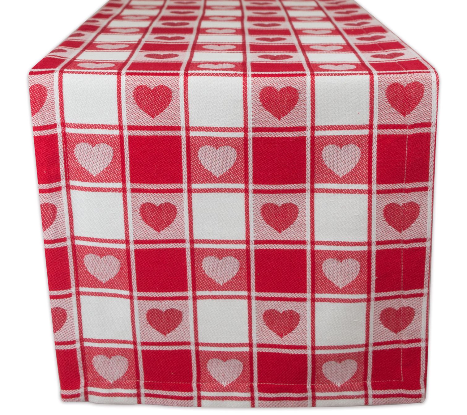 Design Imports 14" x 72" Hearts Woven Check Table Runner