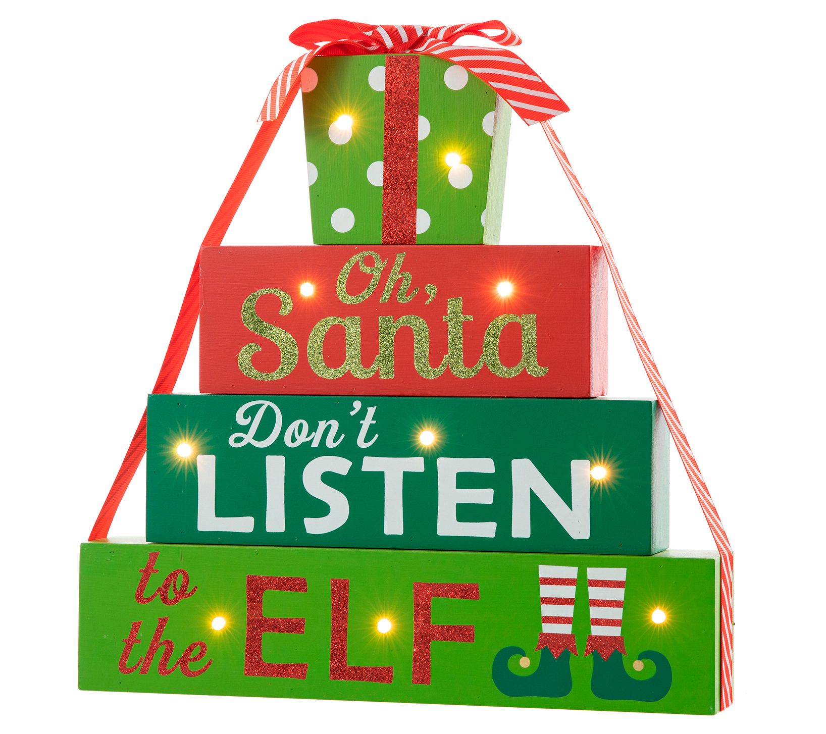 Glitzhome 12"H Lighted Wooden Christmas Gift Block Table Decor