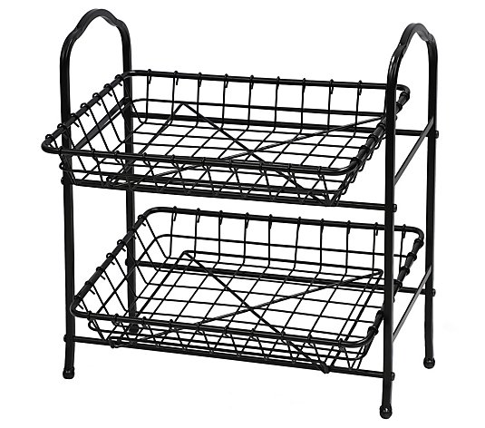 2-Tier Metal Basket With Durable Finish & Removable Baskets