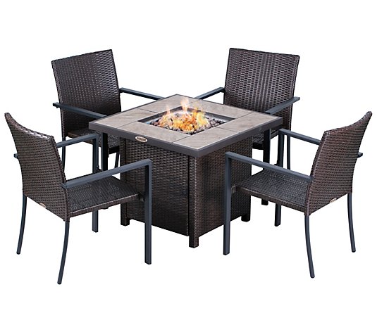Sun Joe 5 Pc Rattan Style Patio Set W, Fire Pit Table And Chairs