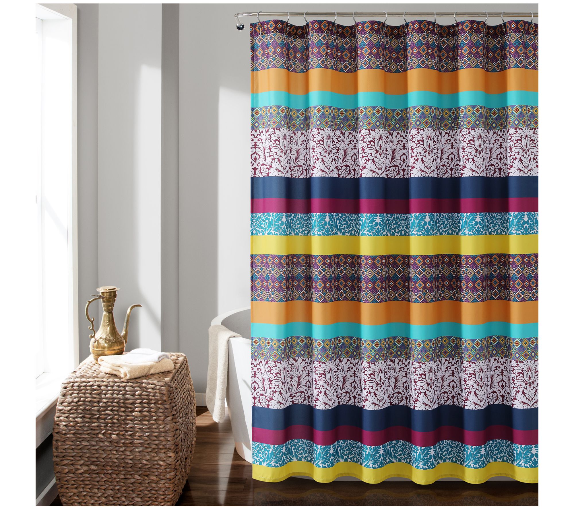 Boho Stripe Shower Curtain Plum Single 72" x 72" Lush Decor