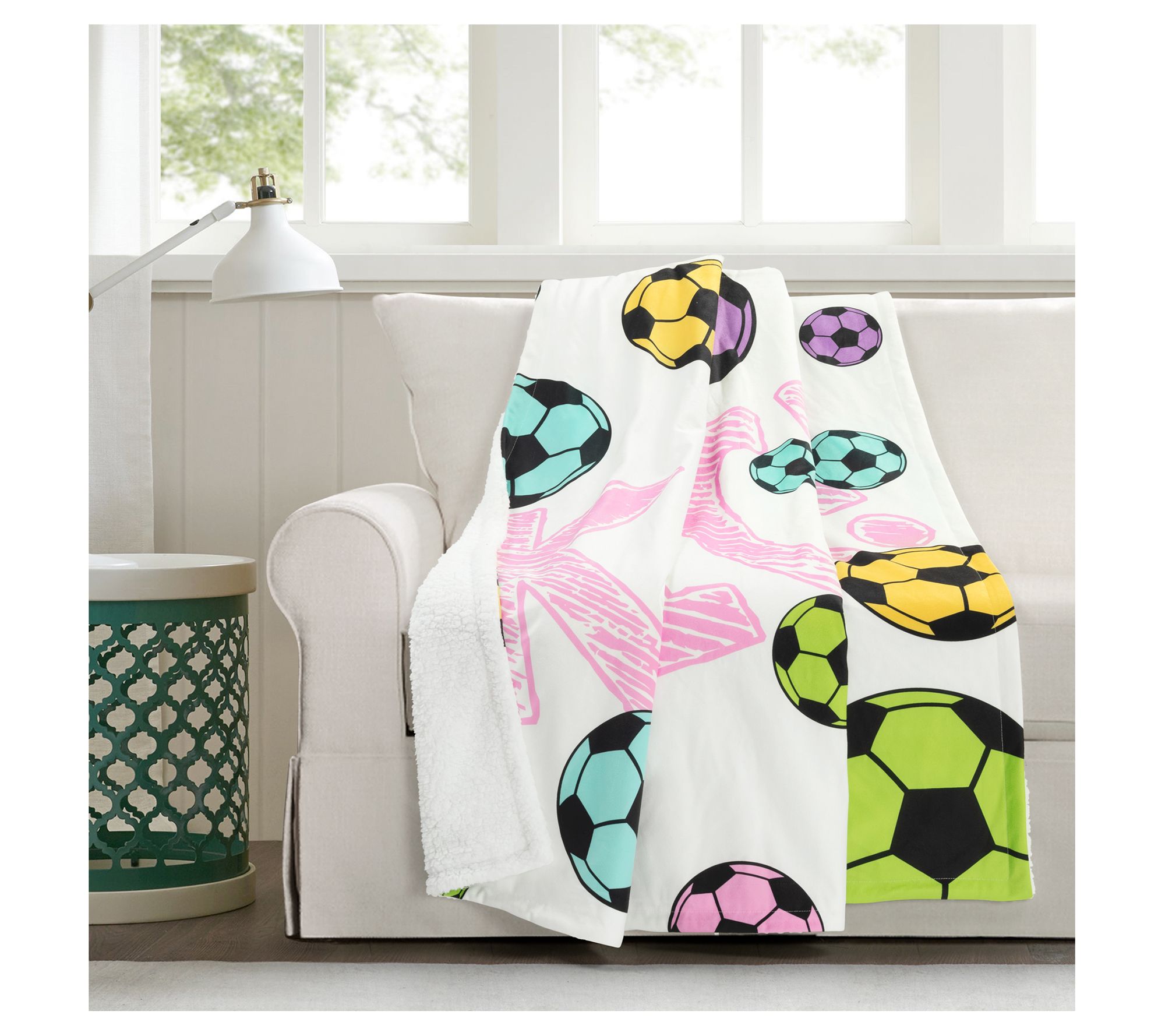Girls Soccer Kick Sherpa Throw Single 50x60 byLush Decor