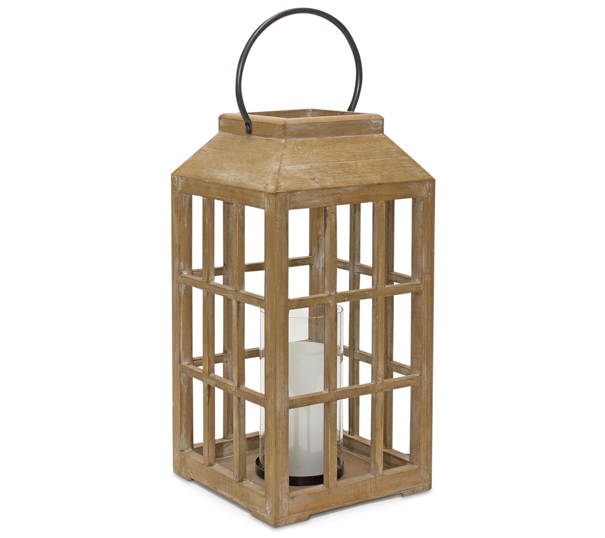 Melrose Natural Wooden Lantern with Handle 22.5"H