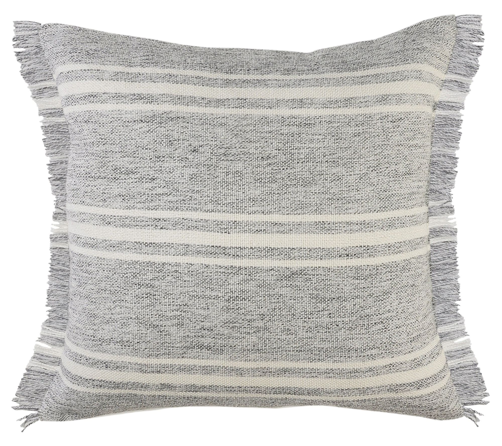 Ox Bay Farmhouse Triple Stripe Throw Pillow wit h Fringe