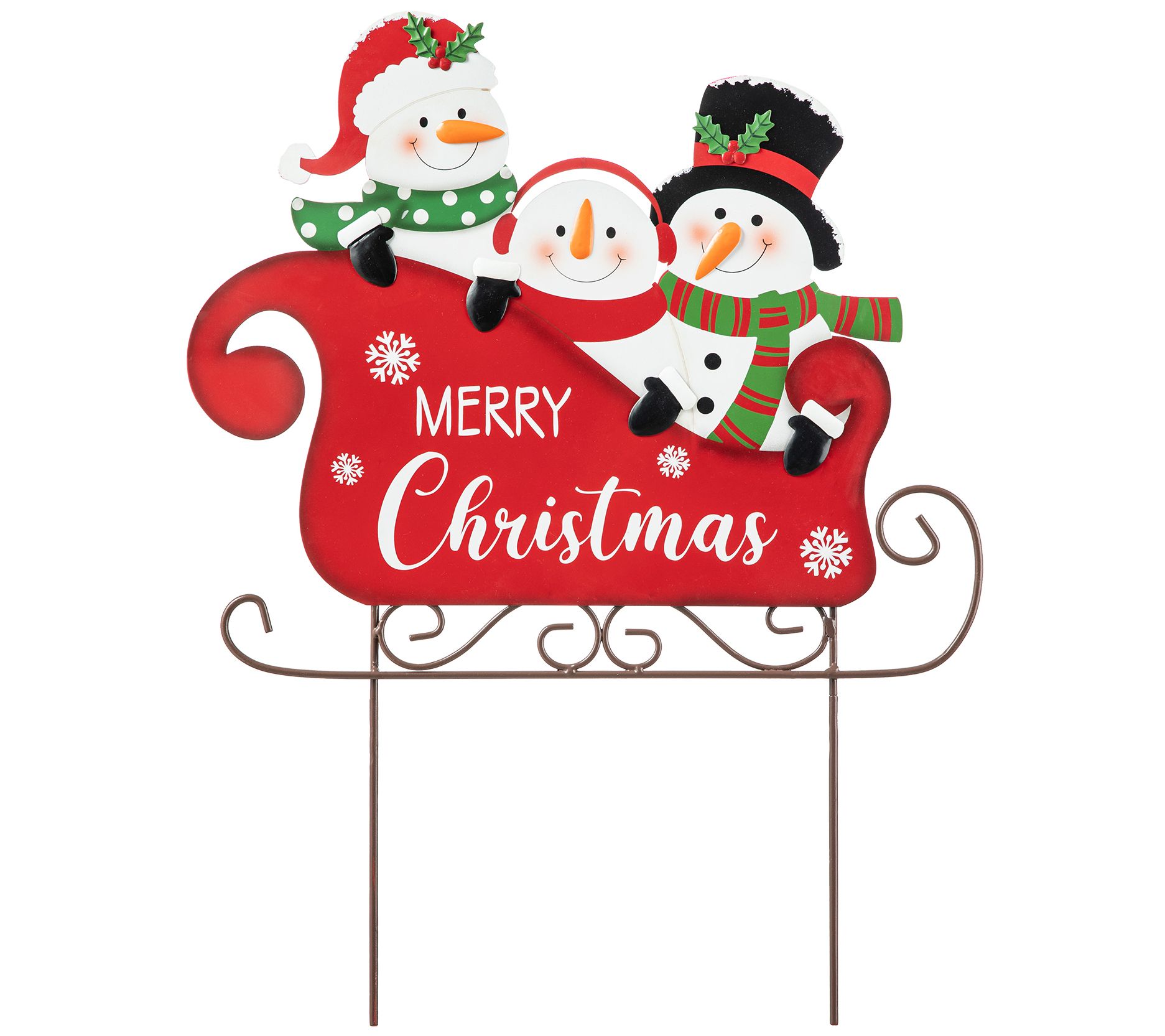 Glitzhome 24" Metal Snowmen Riding Sleigh Yardarden Stake