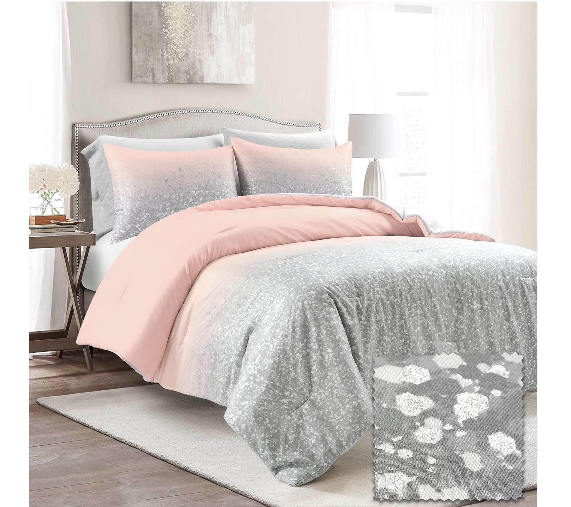 Lush Decor Glitter Ombre Metallic Print Comforter 3Pc Twin