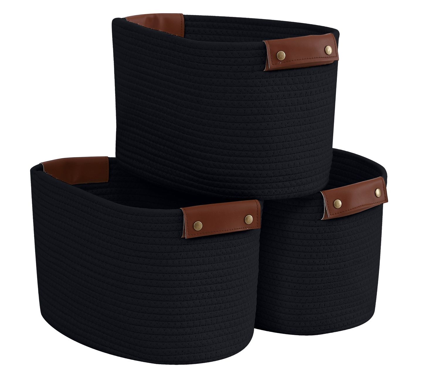 Ornavo Home 3 Pack Cotton Rope Storage Basket wth Handles