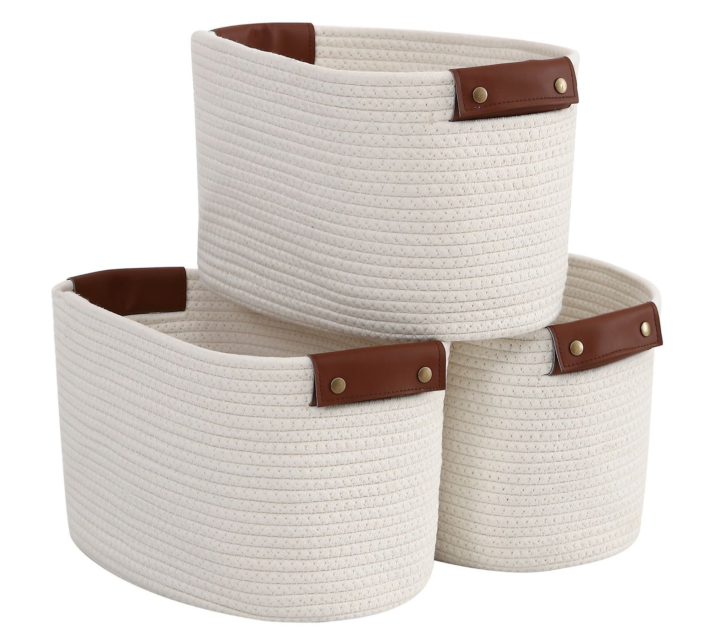 Ornavo Home 3 Pack Cotton Rope Storage Basket wth Handles
