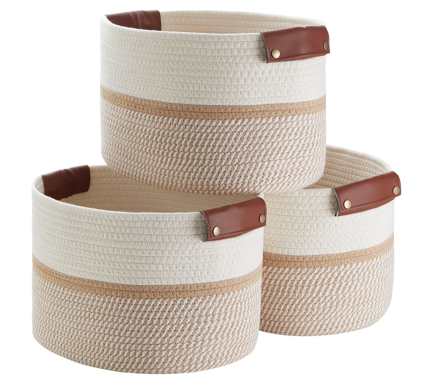 Ornavo Home 3 Pack Cotton Rope Storage Basket wth Handles