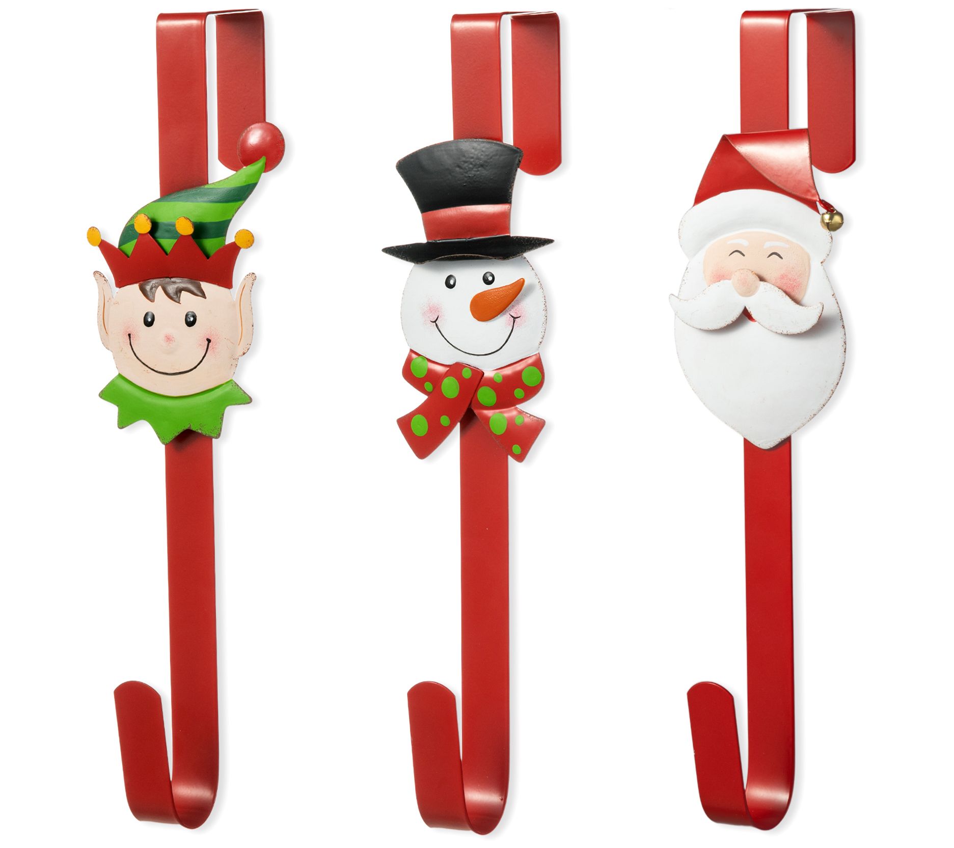 Glitzhome 14" Christmas Elf, Snowman & Santa Wreath Hanger S/3