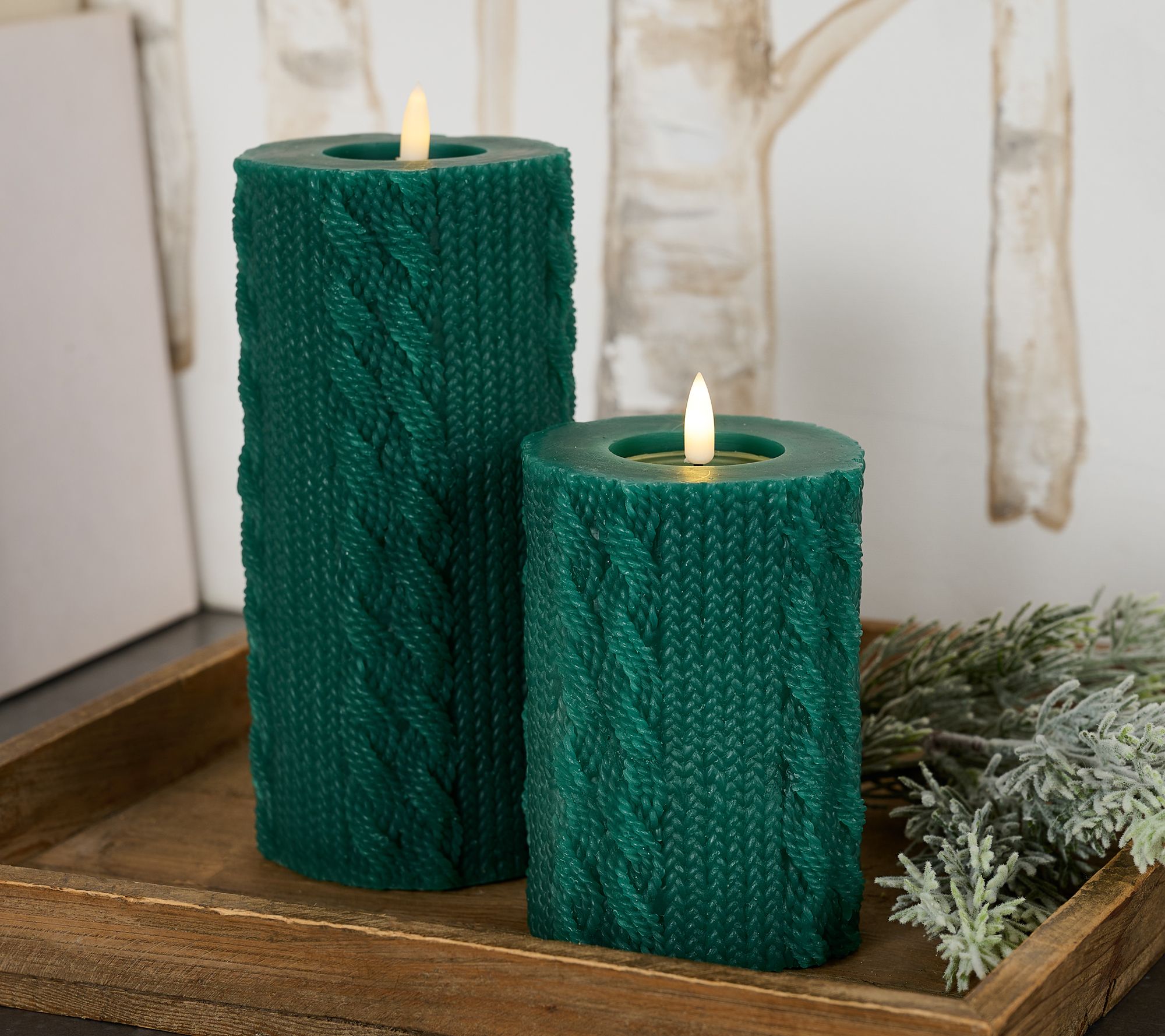 "As Is" Lightscapes Set of (2) 5" and 8" Cable Knit Pillar Candles