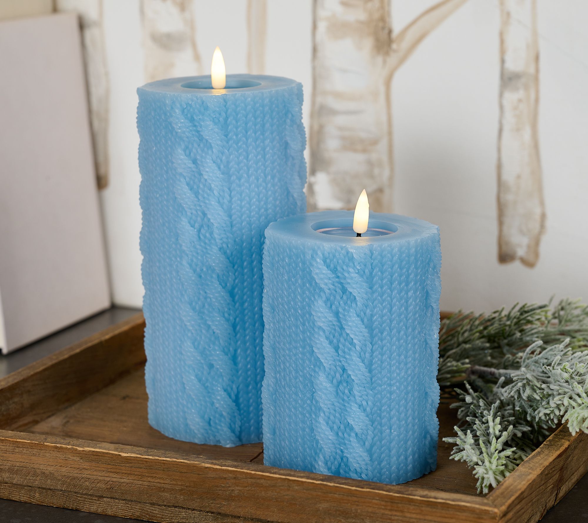 "As Is" Lightscapes Set of (2) 5" and 8" Cable Knit Pillar Candles
