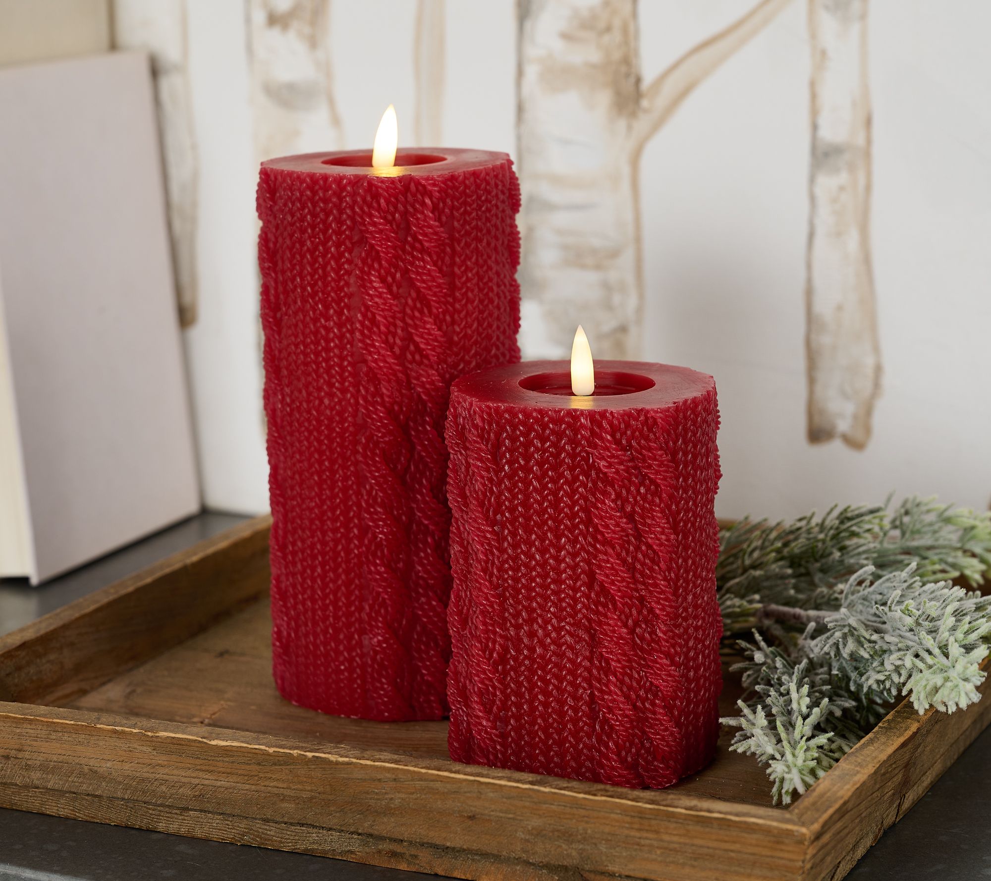 "As Is" Lightscapes Set of (2) 5" and 8" Cable Knit Pillar Candles